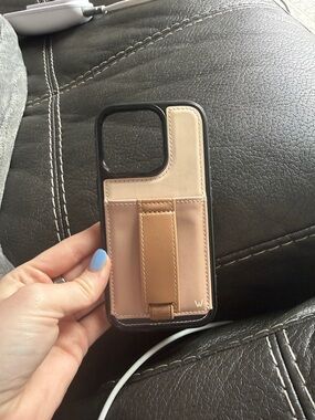 Multi-Tone Beige/Tan Leather Wallet Phone Case with Kickstand